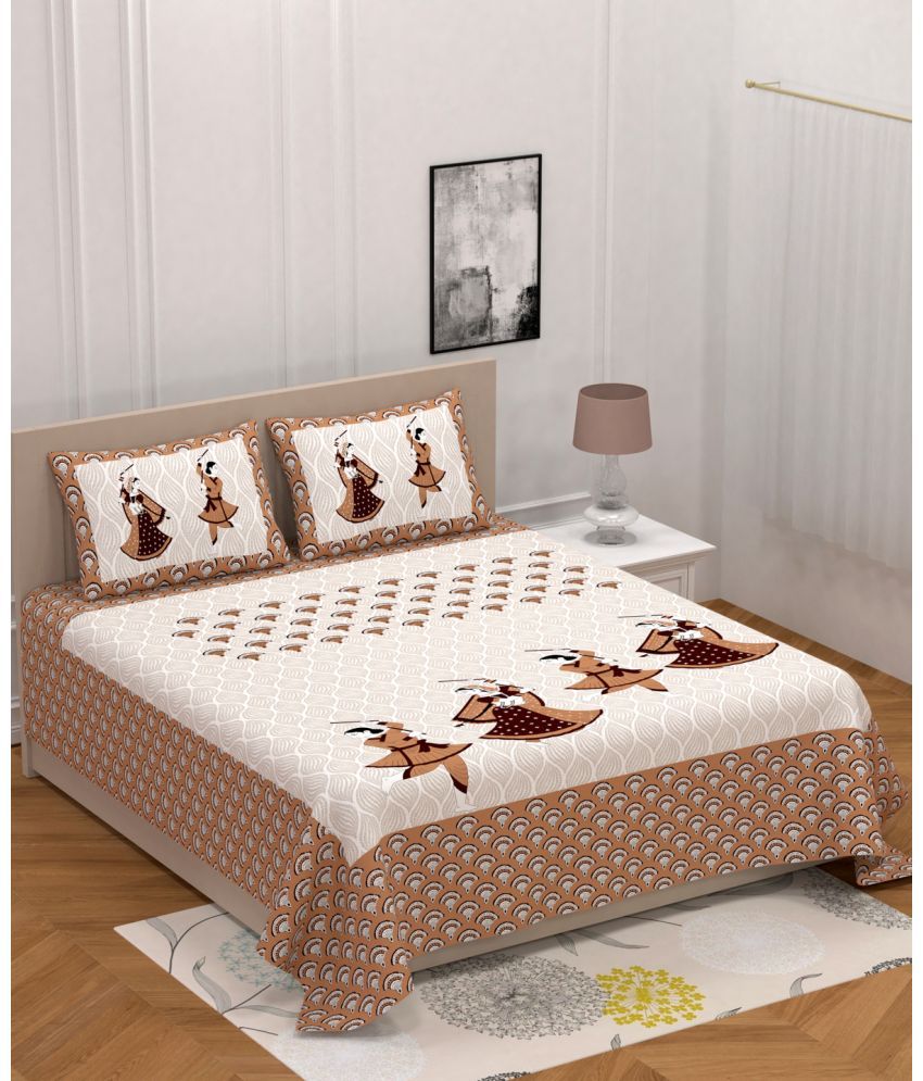     			Poorak Cotton Abstract Printed 1 Double Bedsheet with 2 Pillow Covers - Brown