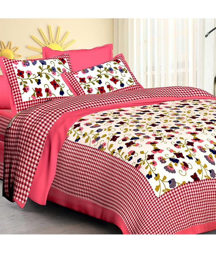     			Poorak Cotton Abstract Printed 1 Double Bedsheet with 2 Pillow Covers - Red