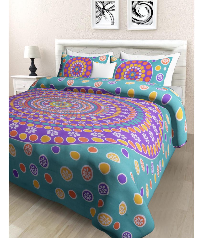     			Poorak Cotton Abstract Printed 1 Double Bedsheet with 2 Pillow Covers - Purple