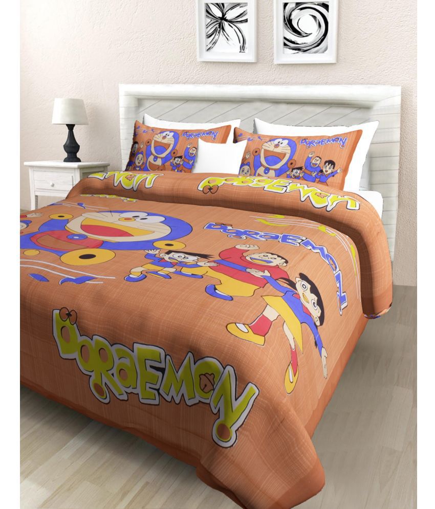     			Poorak Cotton Abstract Printed 1 Double Bedsheet with 2 Pillow Covers - Orange