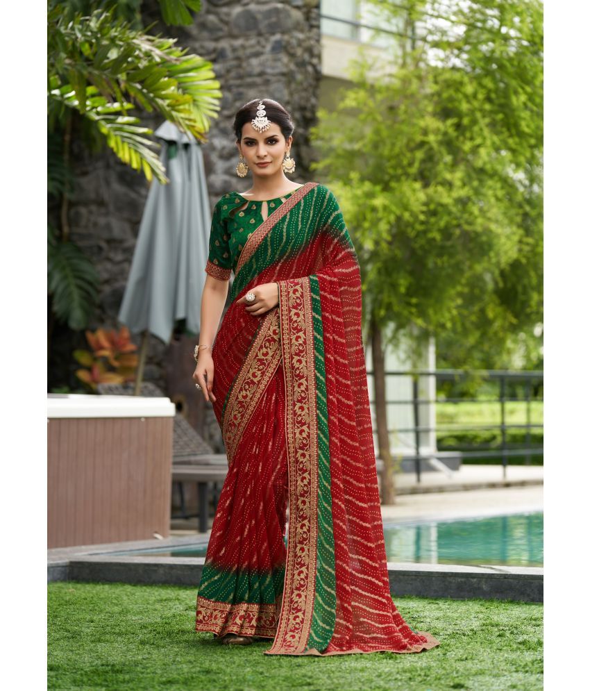     			Rekha Maniyar Georgette Printed Saree With Blouse Piece - Green ( Pack of 1 )