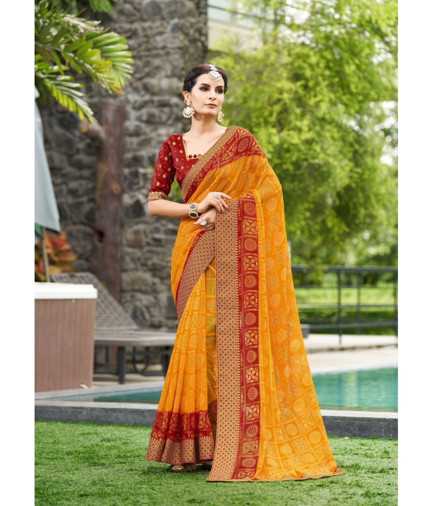     			Rekha Maniyar Georgette Printed Saree With Blouse Piece - Yellow1 ( Pack of 1 )