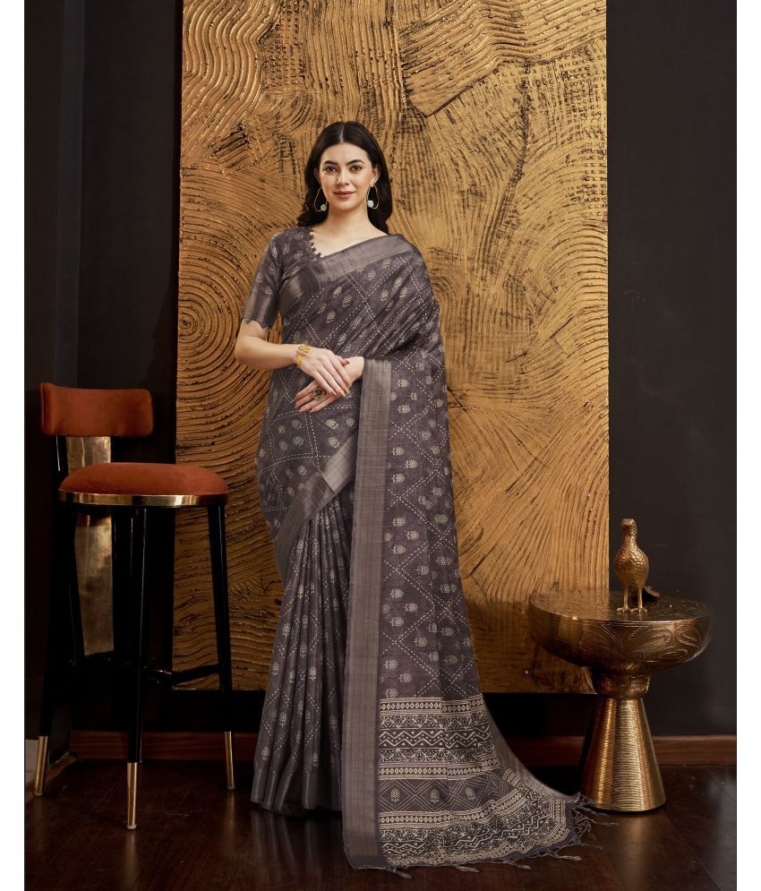     			Rekha Maniyar Silk Printed Saree With Blouse Piece - Brown ( Pack of 1 )