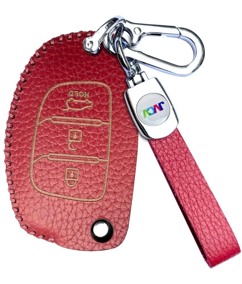     			Soft Handmade Lychee Pattern Leather Key Cover Compatible with Hyundai Creta Venue Aura Elite i20 Grand i10 Nios Xcent 3 Button Flip Key