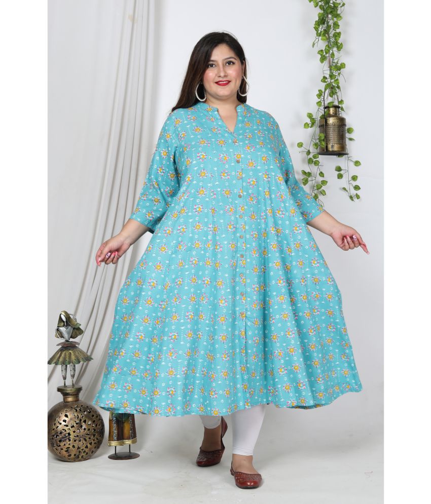     			Swasti Cotton Blend Printed A-line Women's Kurti - Blue ( Pack of 1 )