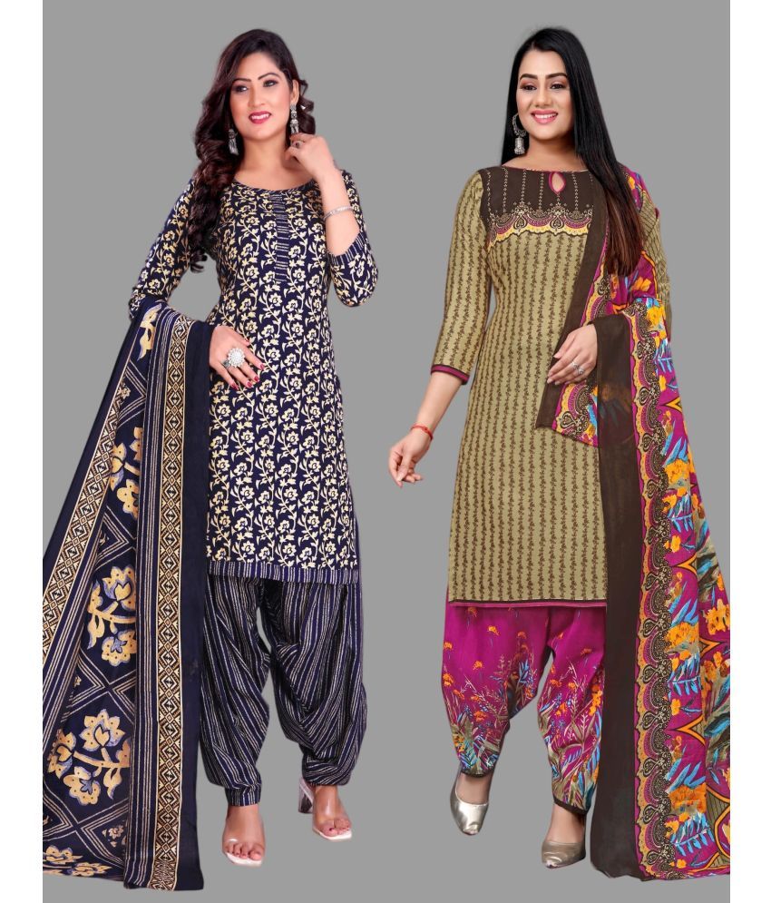     			WOW ETHNIC Unstitched Cotton Blend Printed Dress Material - Multicolor ( Pack of 2 )