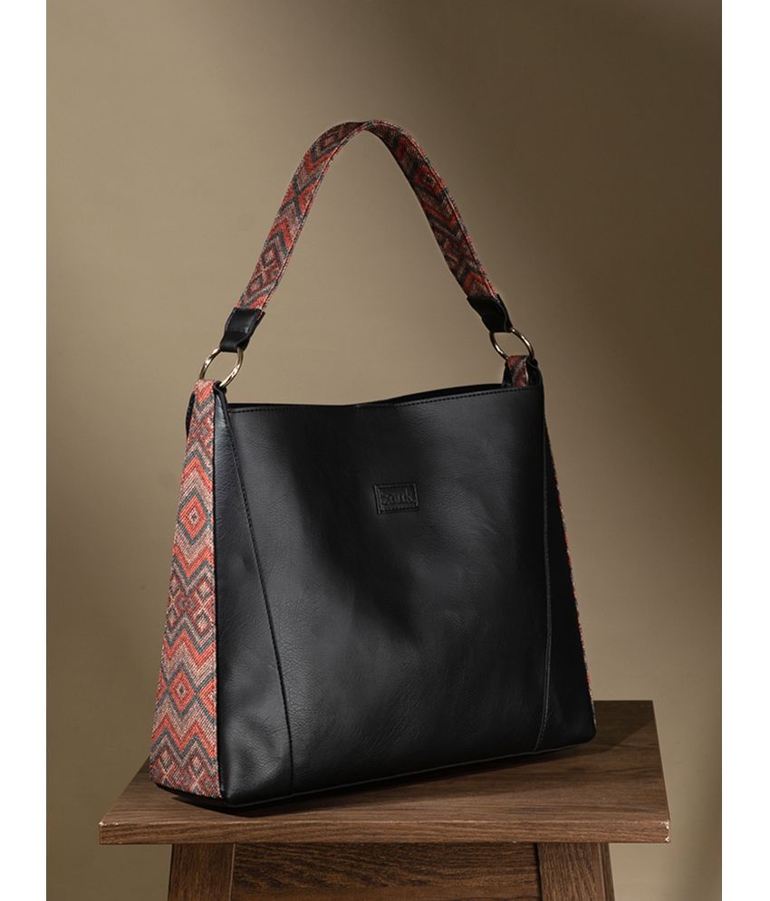     			Zouk Black Faux Leather Tote Bag