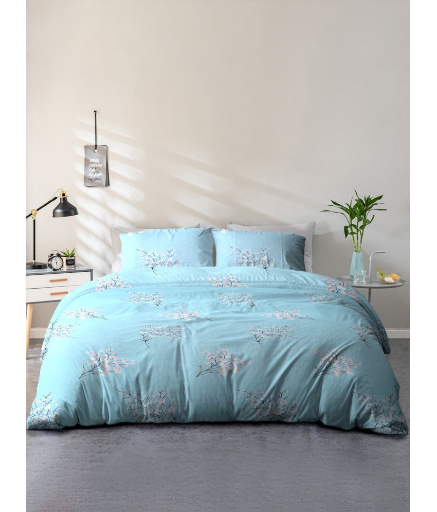     			Cortina Microfiber Floral 1 Double Queen Size Bedsheet with 2 Pillow Covers - Sky Blue