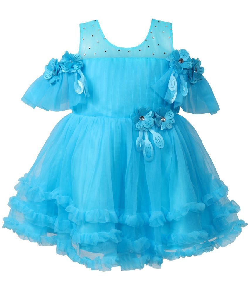     			LITTLE PANDA Light Blue Net Baby Girl Frock ( Pack of 1 )