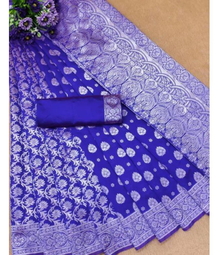     			Satrani Art Silk Woven Saree With Blouse Piece - Navy Blue ( Pack of 1 )