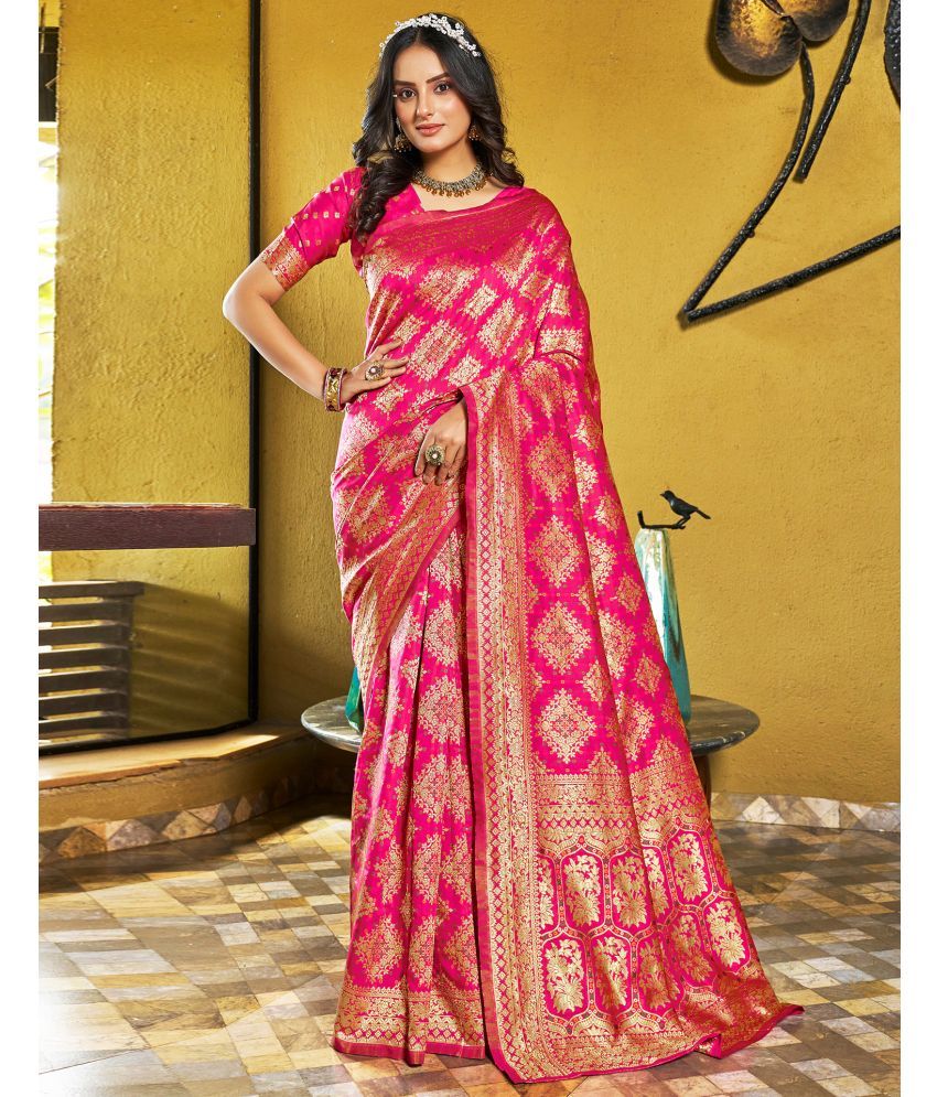     			Satrani Art Silk Woven Saree With Blouse Piece - Rani ( Pack of 1 )