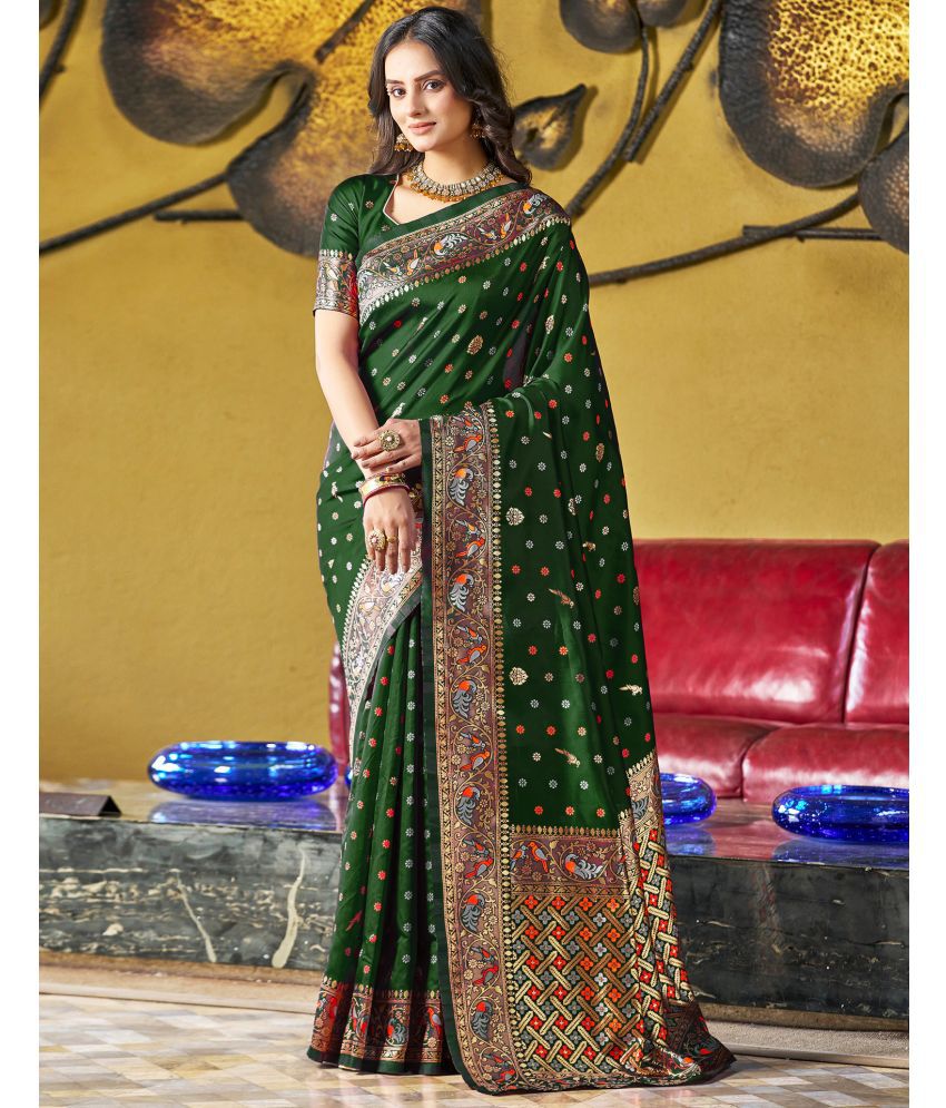     			Satrani Art Silk Woven Saree With Blouse Piece - Green ( Pack of 1 )