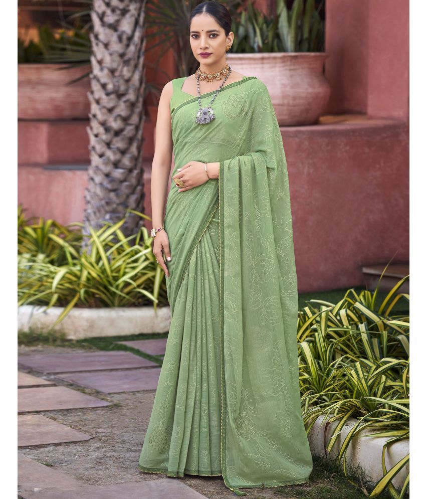     			Satrani Chiffon Self Design Saree With Blouse Piece - Light Green ( Pack of 1 )