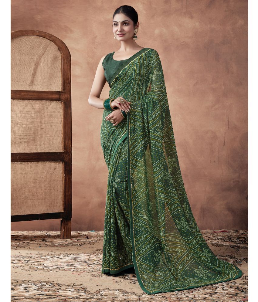     			Satrani Georgette Printed Saree With Blouse Piece - Green ( Pack of 1 )