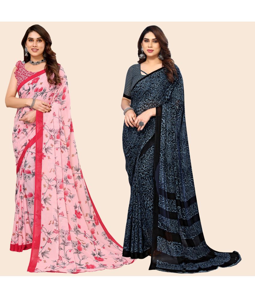     			ANAND SAREES Georgette Printed Saree With Blouse Piece - Multicolour ( Pack of 2 )