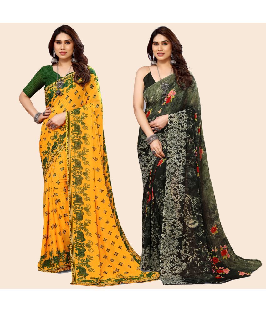     			ANAND SAREES Georgette Printed Saree With Blouse Piece - Multicolour ( Pack of 2 )