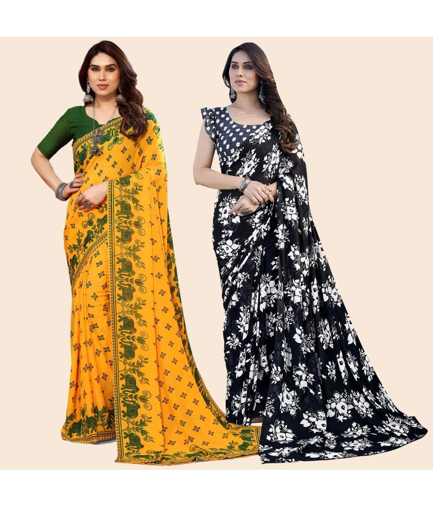     			ANAND SAREES Georgette Printed Saree With Blouse Piece - Multicolour ( Pack of 2 )