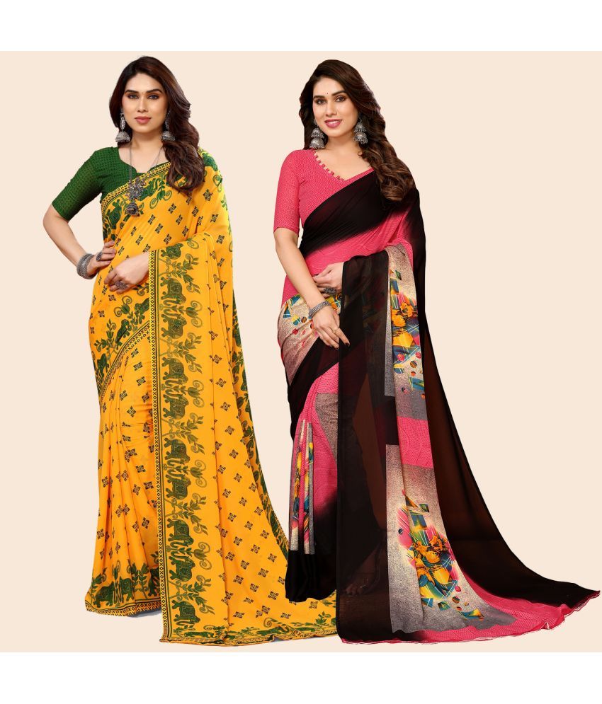     			ANAND SAREES Georgette Printed Saree With Blouse Piece - Multicolour ( Pack of 2 )