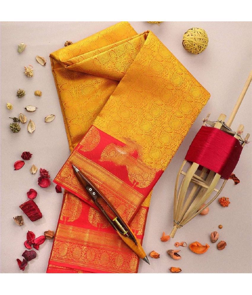     			Apnisha Banarasi Silk Embellished Saree With Blouse Piece - Mustard ( Pack of 1 )