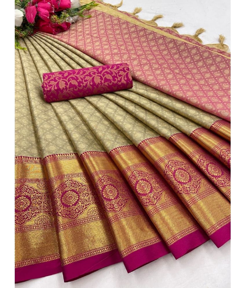     			Apnisha Banarasi Silk Embellished Saree With Blouse Piece - Nude ( Pack of 1 )