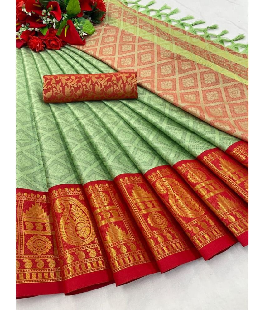     			Apnisha Banarasi Silk Embellished Saree With Blouse Piece - Sea Green ( Pack of 1 )
