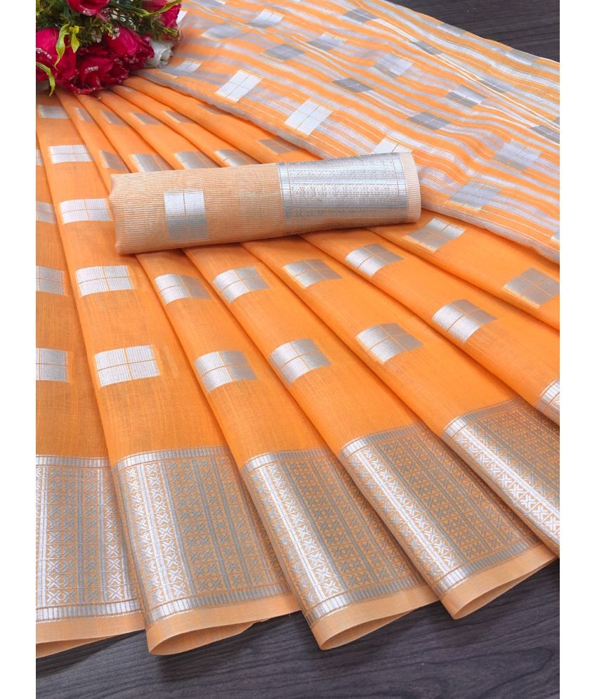     			Apnisha Lycra Embellished Saree With Blouse Piece - Orange ( Pack of 1 )
