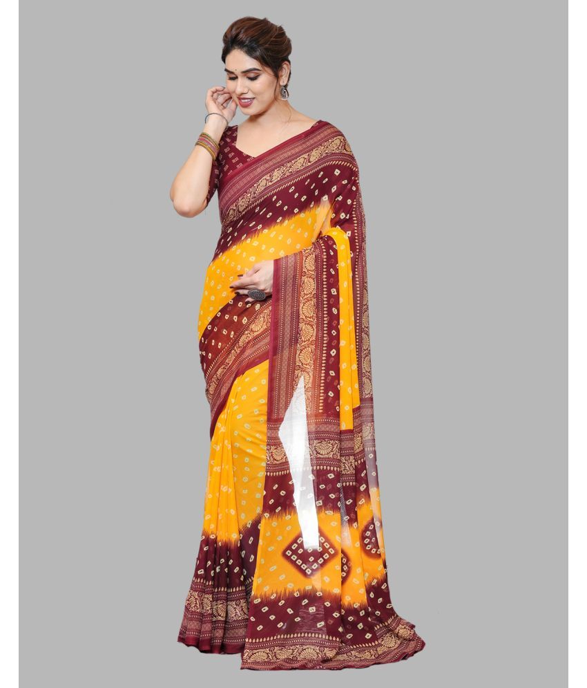     			Kashvi Sarees Georgette Printed Saree With Blouse Piece - Yellow ( Pack of 1 )