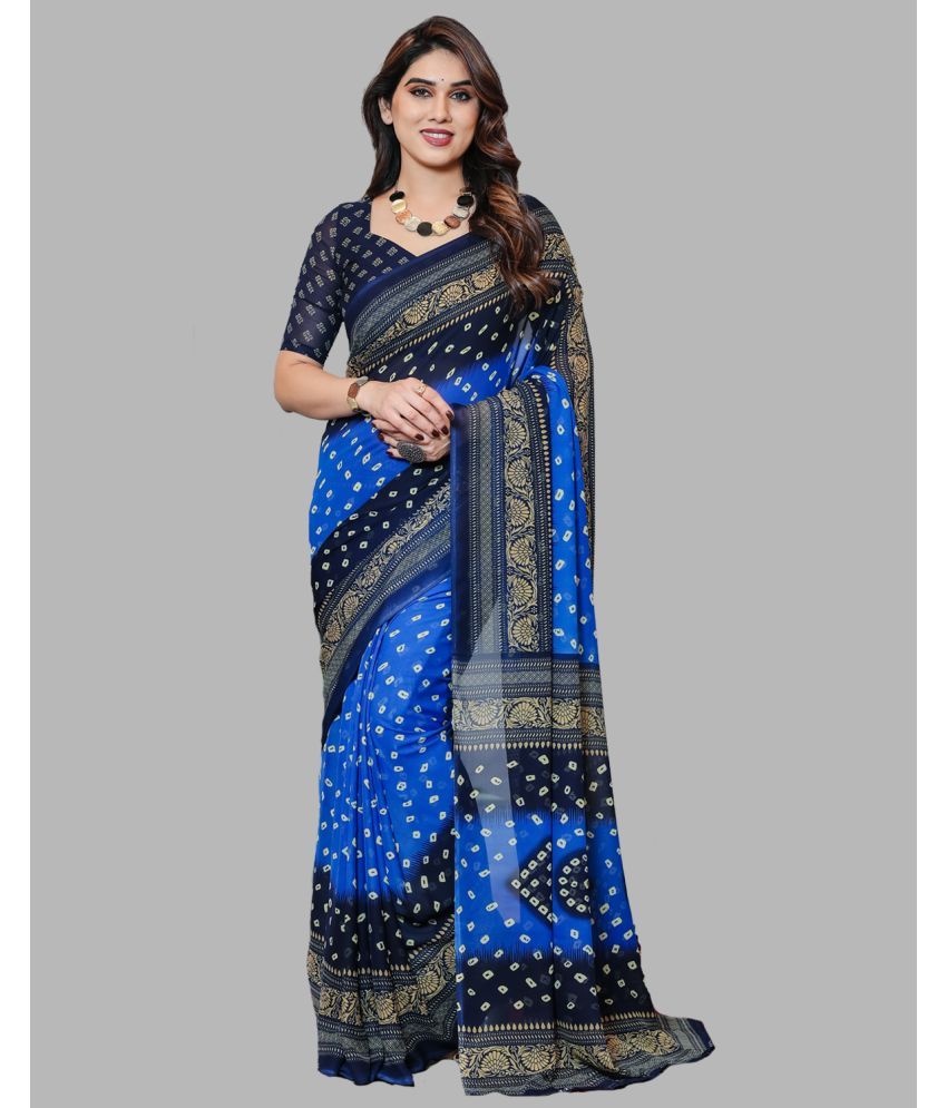     			Kashvi Sarees Georgette Printed Saree With Blouse Piece - Blue ( Pack of 1 )