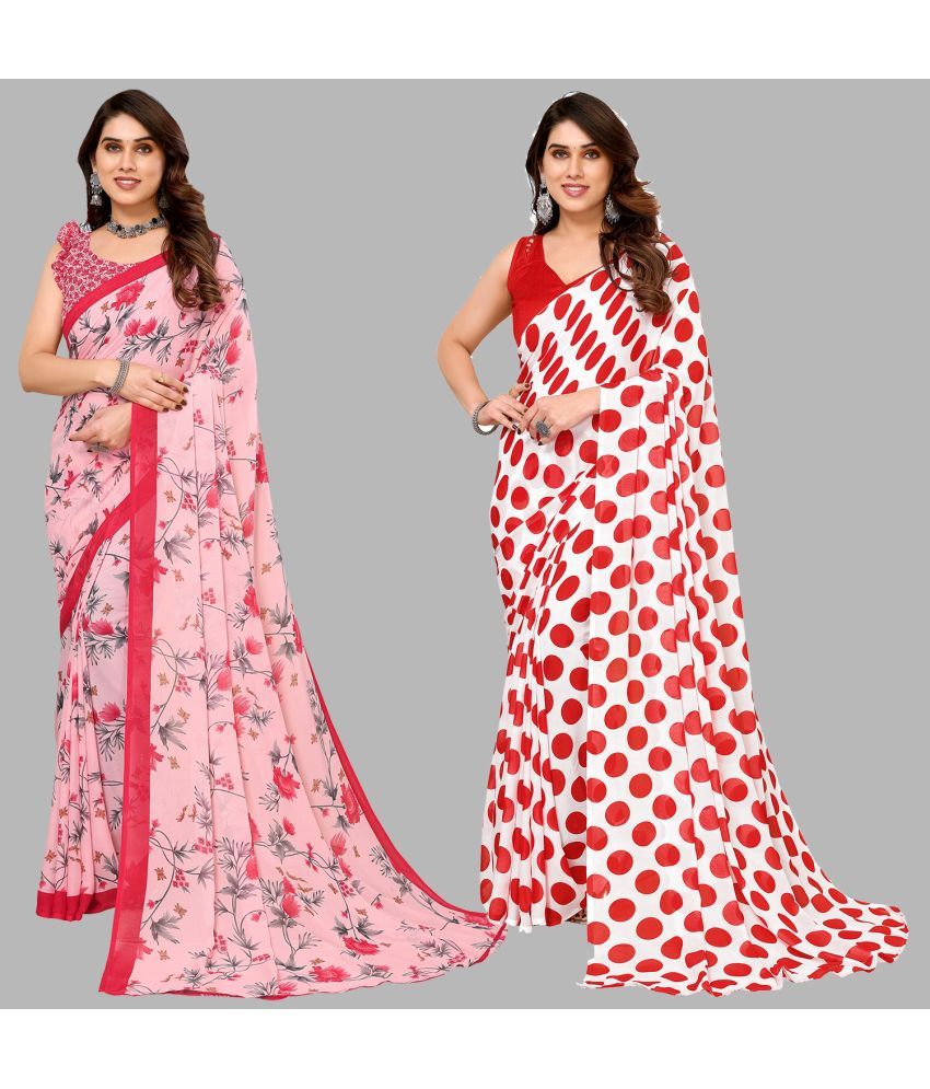     			Kashvi Sarees Georgette Printed Saree With Blouse Piece - Multicolour ( Pack of 2 )