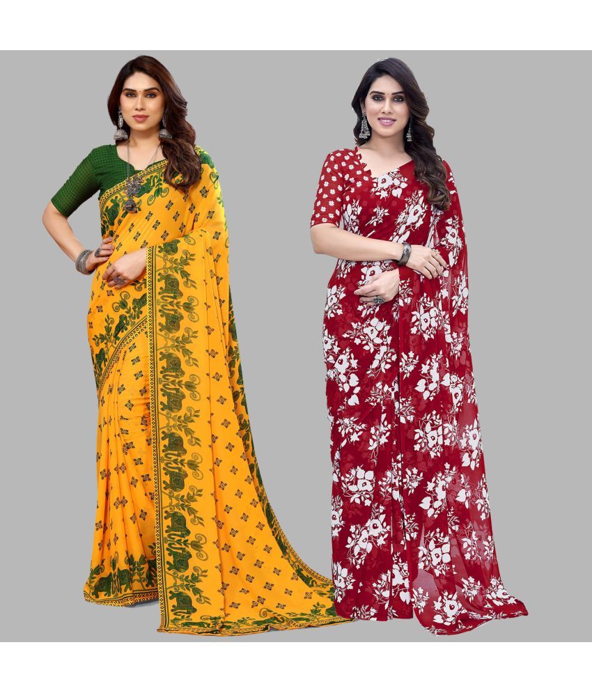     			Kashvi Sarees Georgette Printed Saree With Blouse Piece - Multicolour ( Pack of 2 )