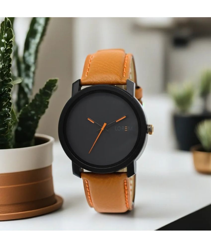     			Lorem Orange Leather Analog Men's Watch