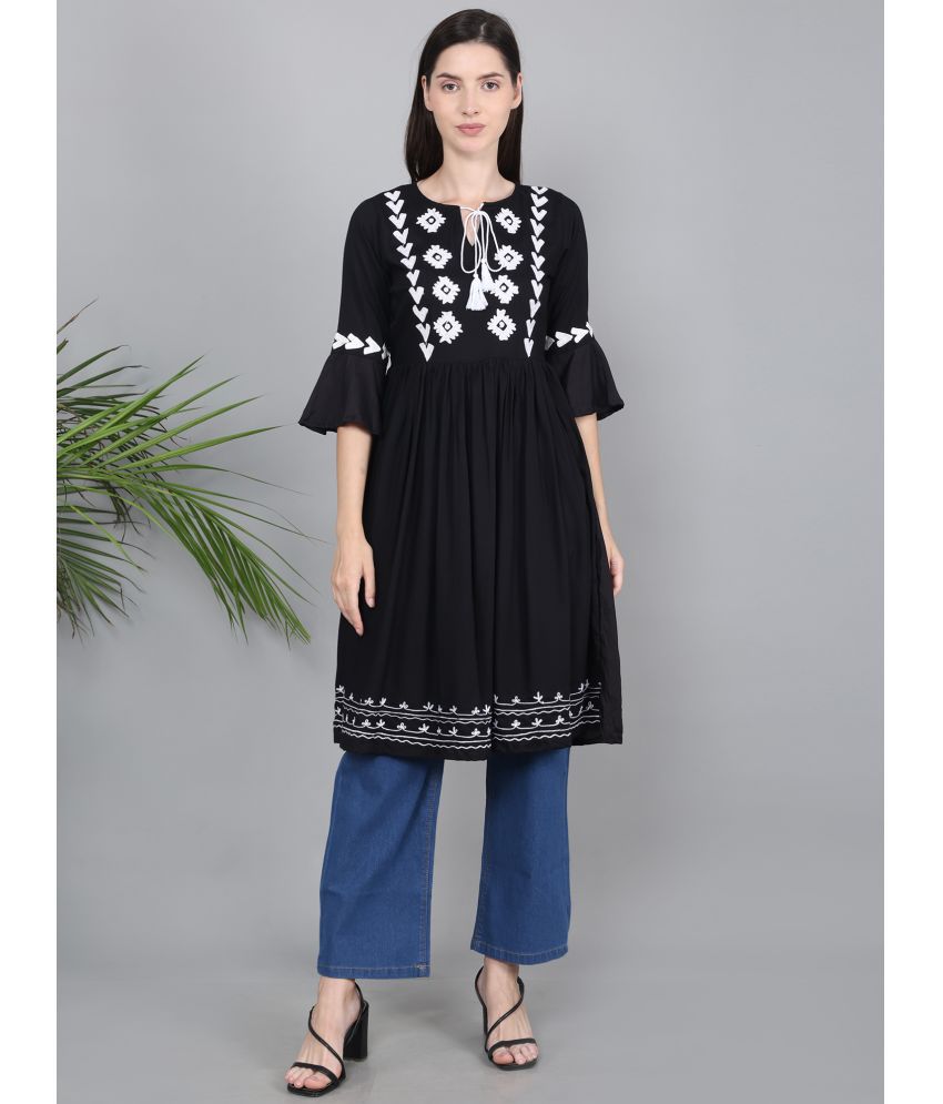     			Morewill Rayon Embroidered A-line Women's Kurti - Black ( Pack of 1 )