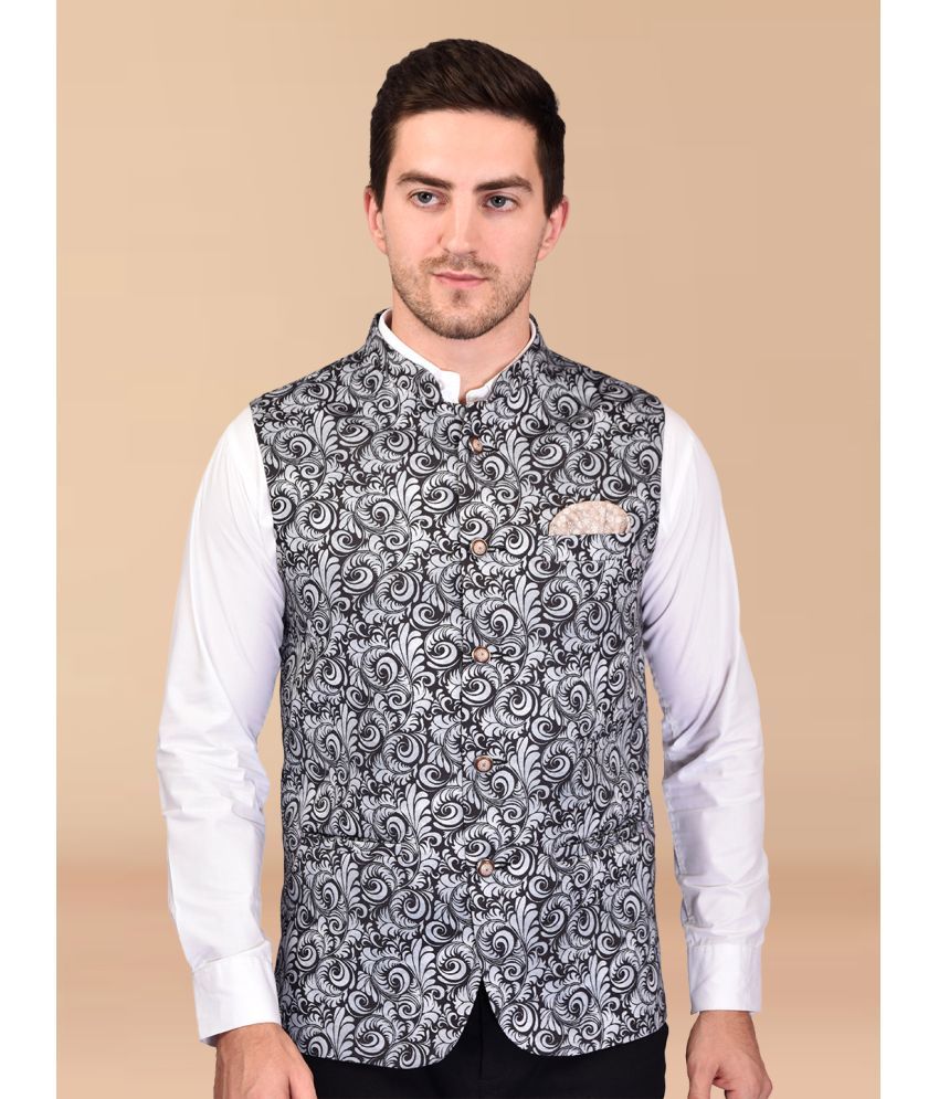     			PRINTCULTR Black Cotton Blend Men's Nehru Jacket ( Pack of 1 )