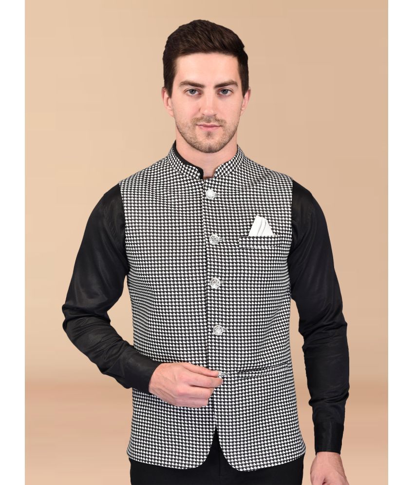     			PRINTCULTR Black Cotton Blend Men's Nehru Jacket ( Pack of 1 )