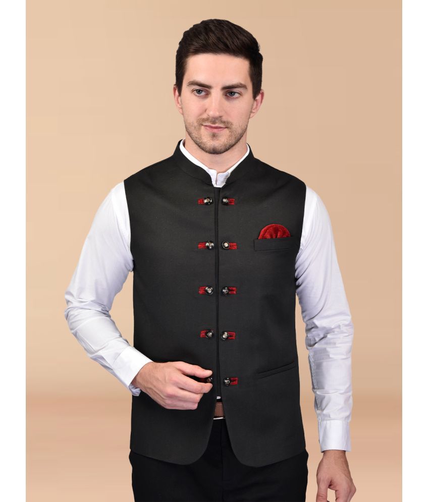     			PRINTCULTR Black Cotton Blend Men's Nehru Jacket ( Pack of 1 )