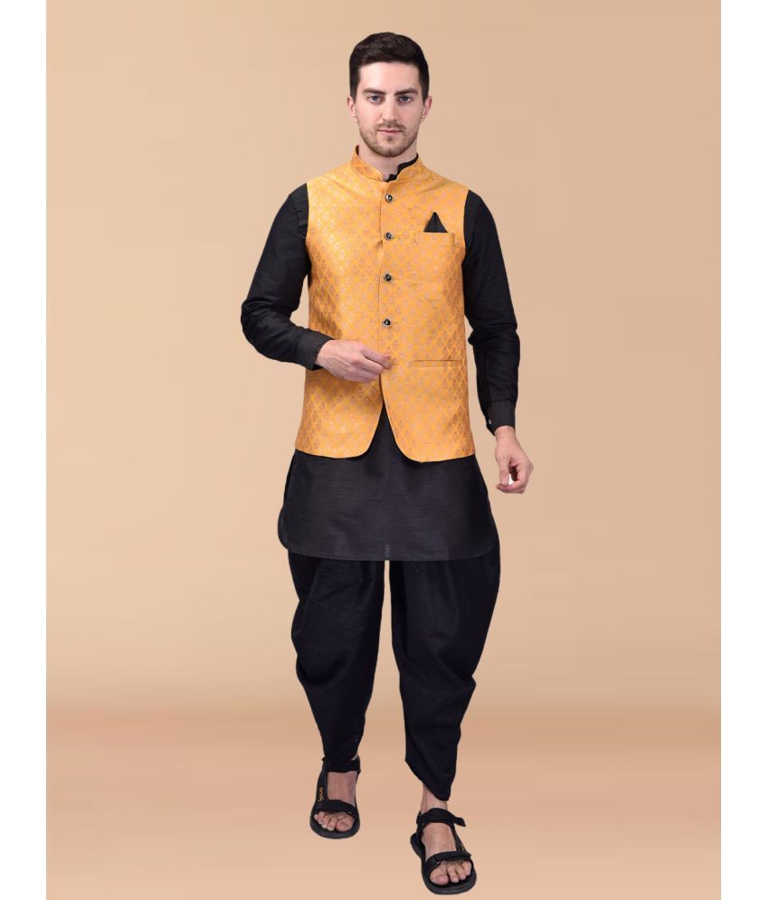     			PRINTCULTR Black Silk Regular Fit Men's Dhoti Kurta Set ( Pack of 1 )