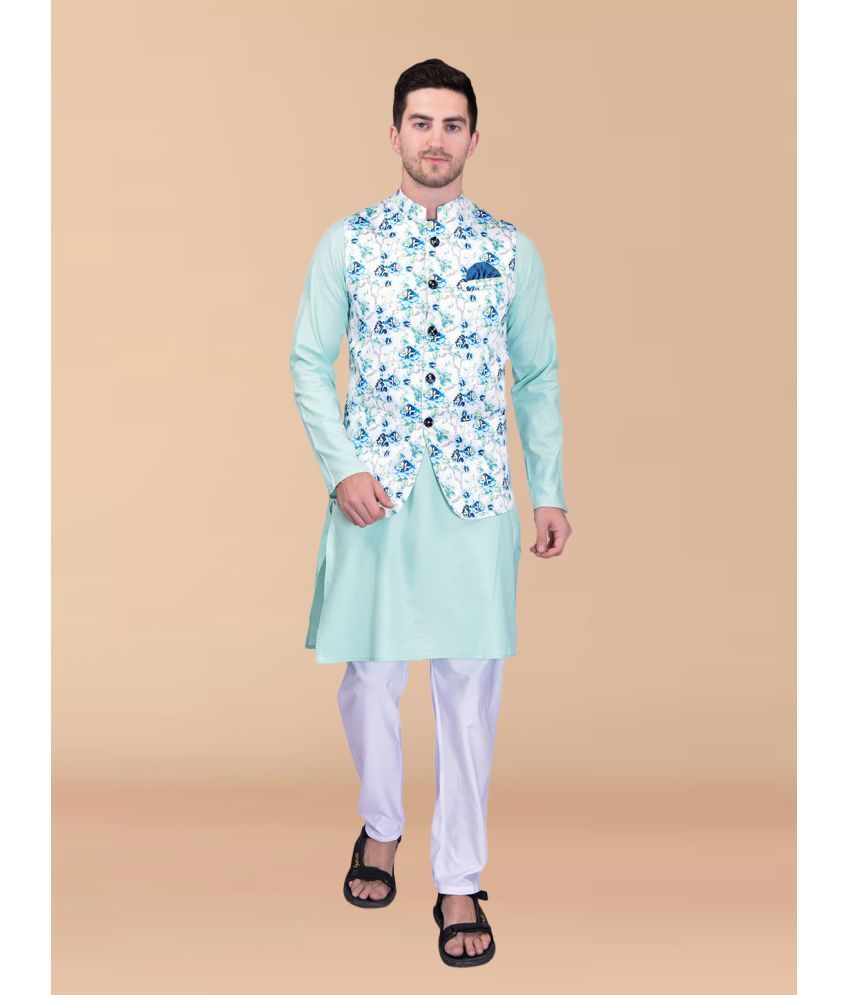     			PRINTCULTR Blue Cotton Regular Fit Men's Kurta Pyjama Set ( Pack of 1 )