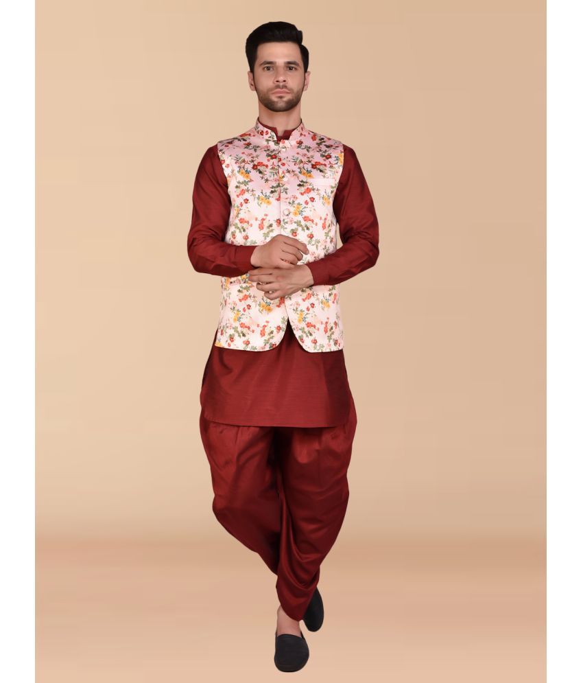     			PRINTCULTR Brown Silk Regular Fit Men's Dhoti Kurta Set ( Pack of 1 )