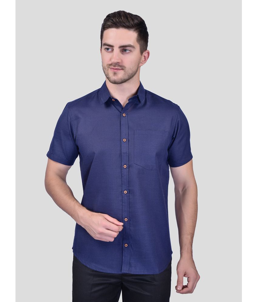     			PRINTCULTR Cotton Blend Regular Fit Solids Half Sleeves Men's Casual Shirt - Navy Blue ( Pack of 1 )