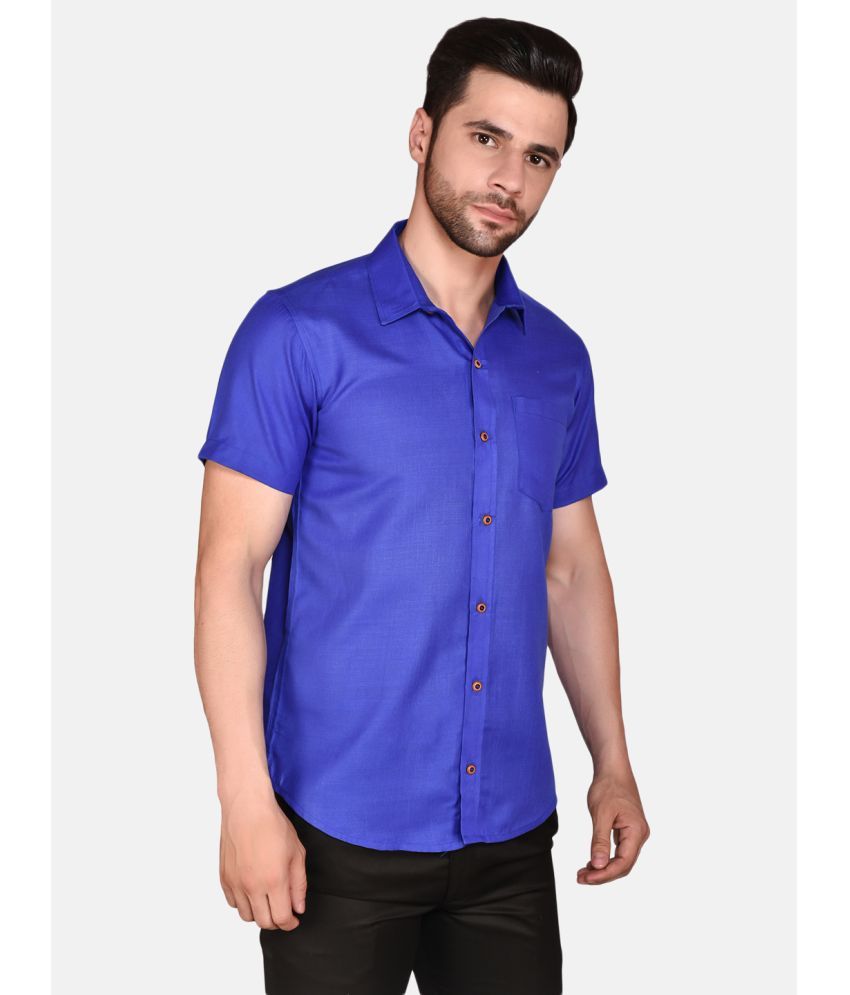     			PRINTCULTR Cotton Blend Regular Fit Solids Half Sleeves Men's Casual Shirt - Blue ( Pack of 1 )