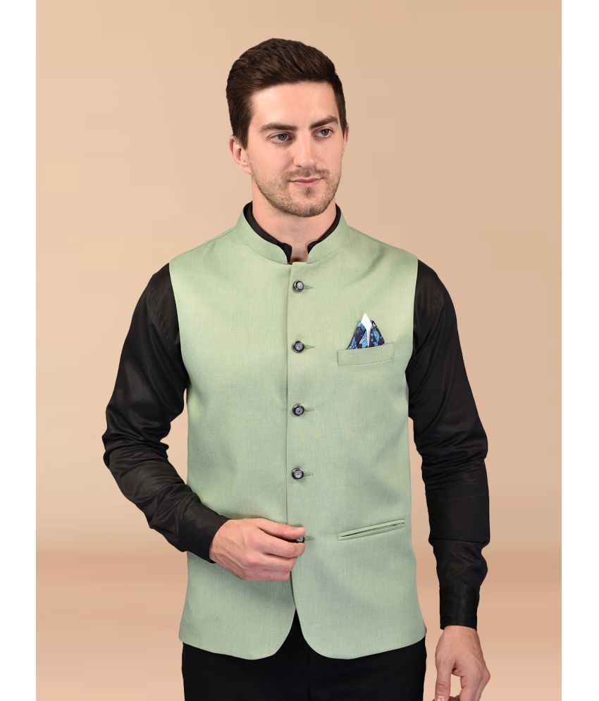     			PRINTCULTR Green Cotton Blend Men's Nehru Jacket ( Pack of 1 )