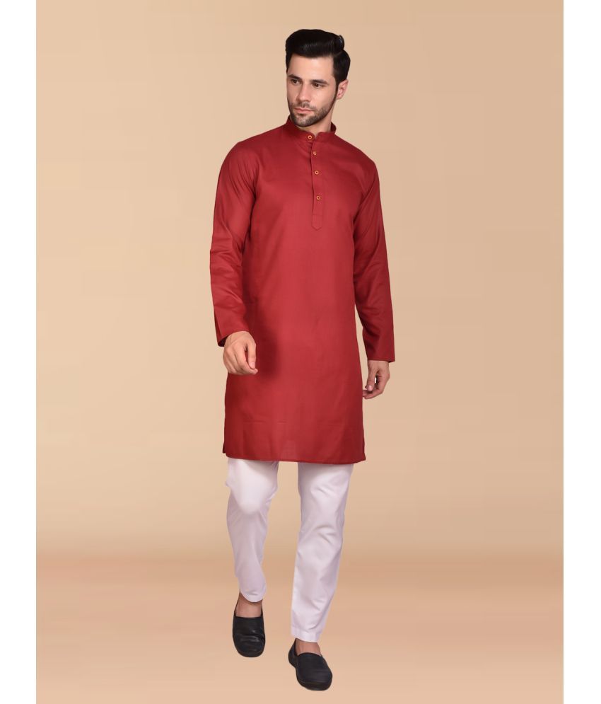     			PRINTCULTR Maroon Cotton Regular Fit Men's Kurta Pyjama Set ( Pack of 1 )