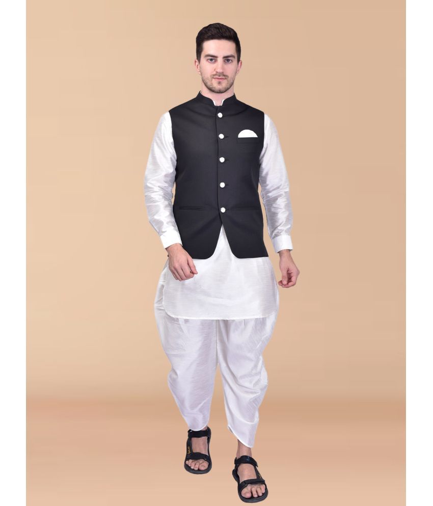     			PRINTCULTR White Silk Regular Fit Men's Dhoti Kurta Set ( Pack of 1 )