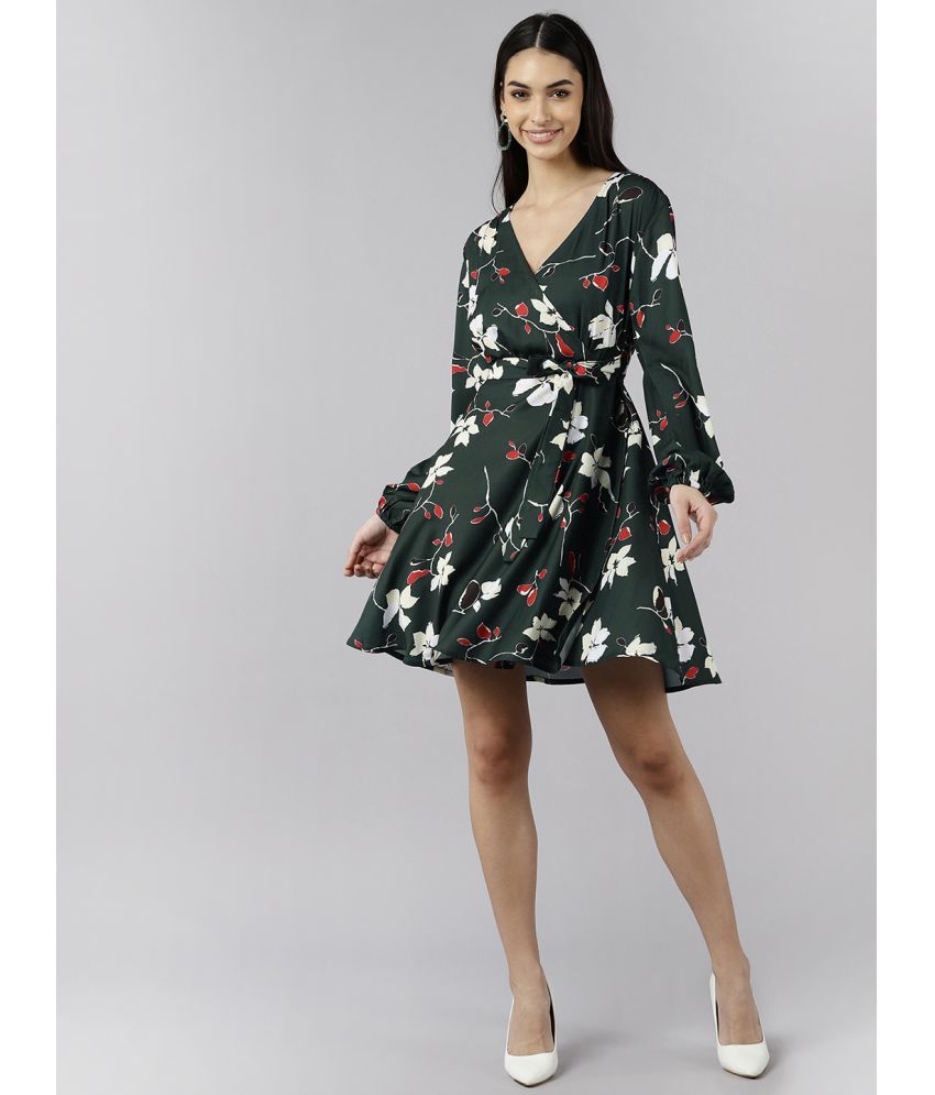     			Vaamsi Polyester Printed Above Knee Women's Fit & Flare Dress - Green ( Pack of 1 )