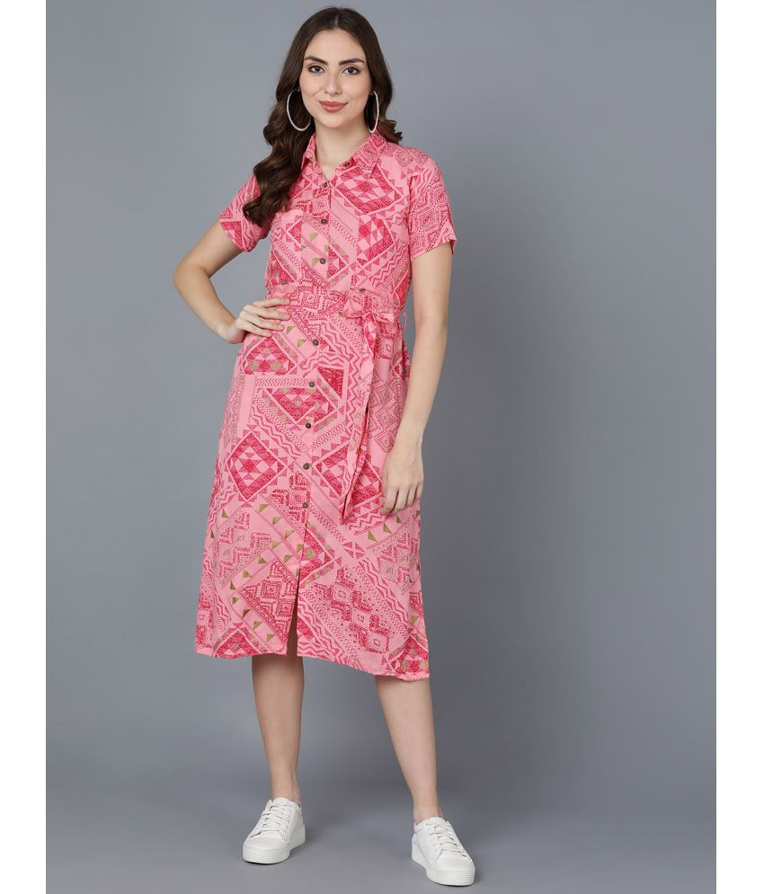     			Vaamsi Rayon Printed Midi Women's A-line Dress - Pink ( Pack of 1 )