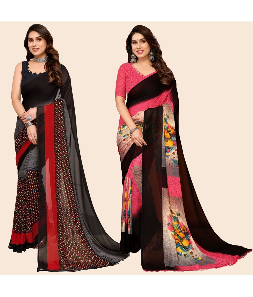     			ANAND SAREES Georgette Printed Saree With Blouse Piece - Multicolour ( Pack of 2 )