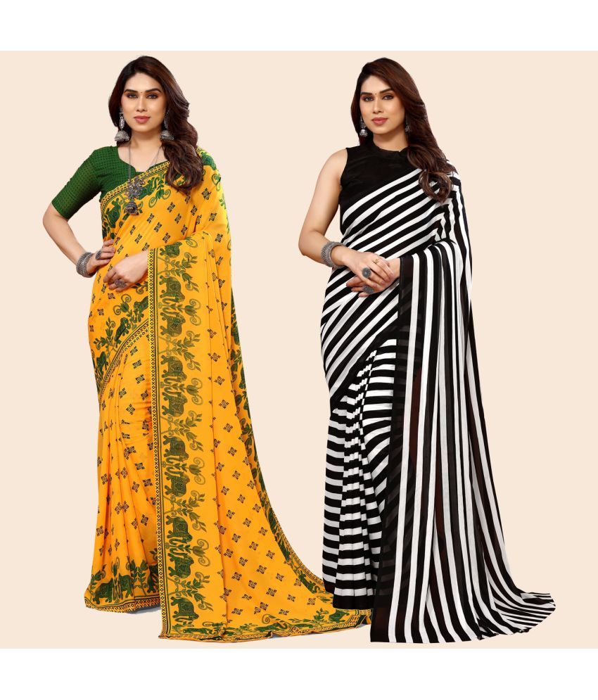     			ANAND SAREES Georgette Printed Saree With Blouse Piece - Multicolour ( Pack of 2 )