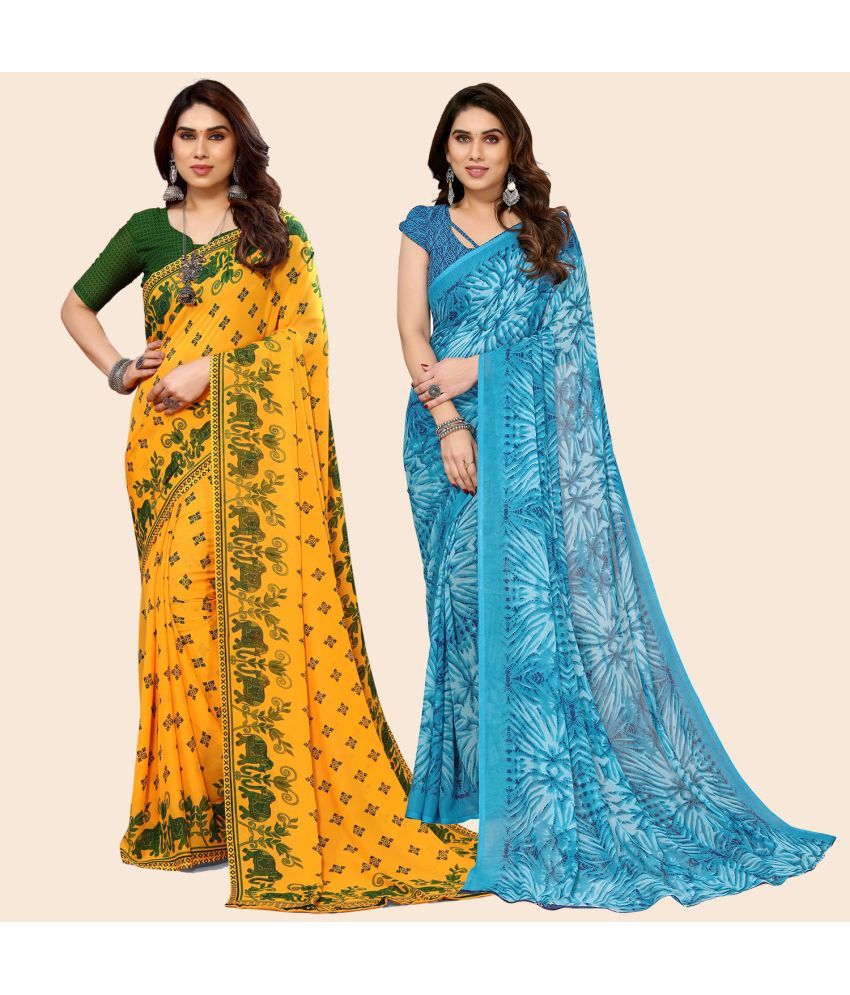     			ANAND SAREES Georgette Printed Saree With Blouse Piece - Multicolour ( Pack of 2 )