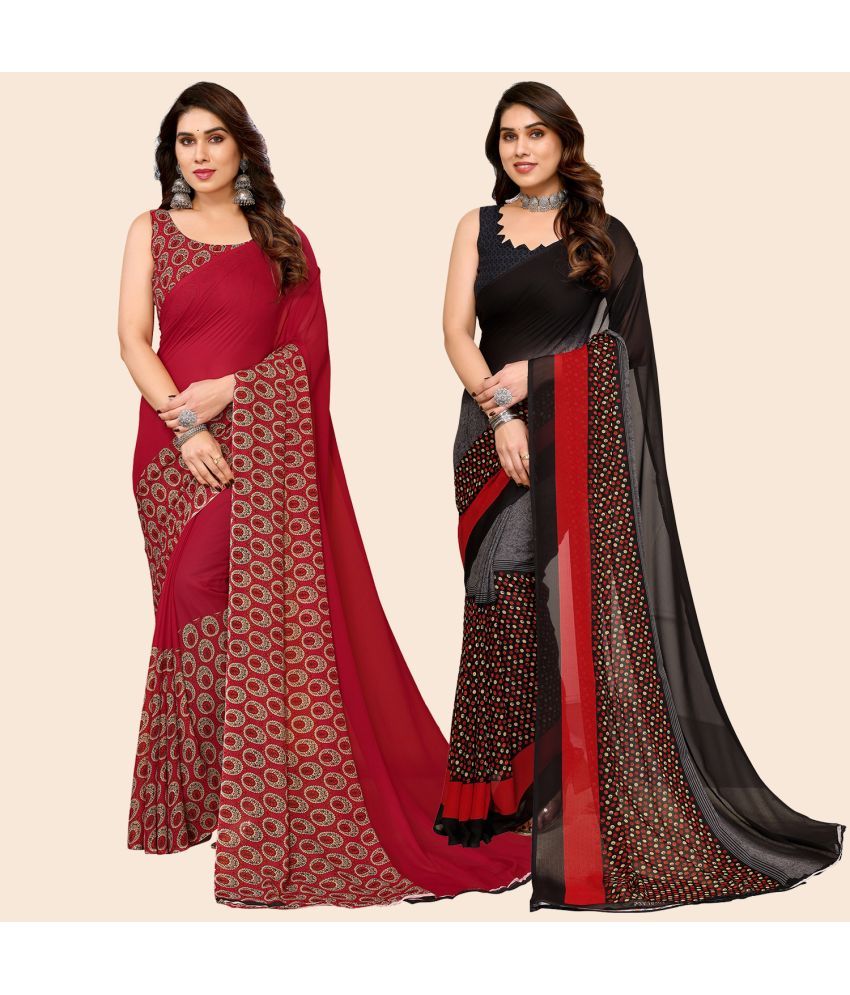     			ANAND SAREES Georgette Printed Saree With Blouse Piece - Multicolour ( Pack of 2 )