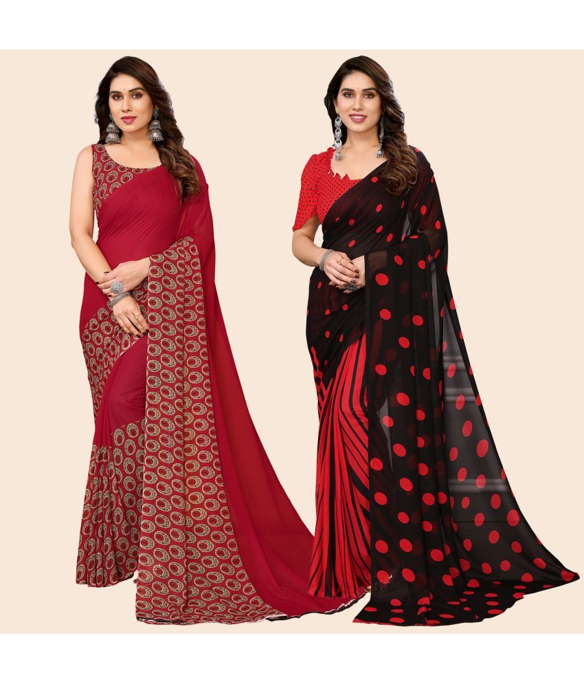     			ANAND SAREES Georgette Printed Saree With Blouse Piece - Multicolour ( Pack of 2 )